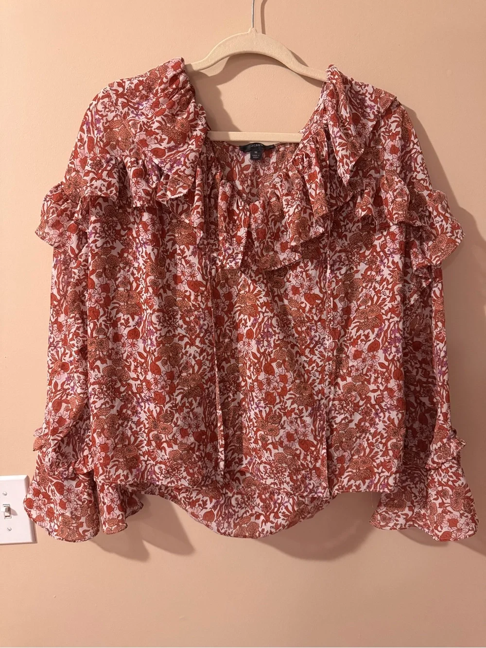 J.Crew Ruffle Crinkle Chiffon Top in Fête Floral - size medium